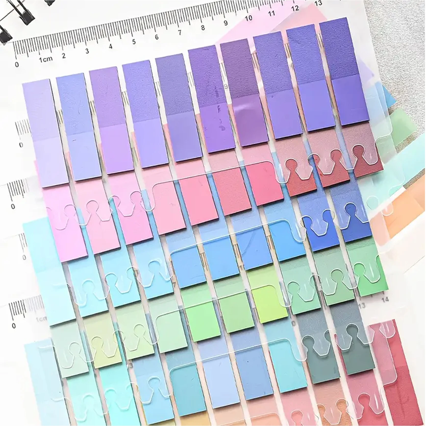 7 Packungen Morandi Index-Tabs mit integriertem Lineal, 10 Farben pro Packung, transparente selbstklebende Seitenmarkierungen für Büro & Schule – Detail 4