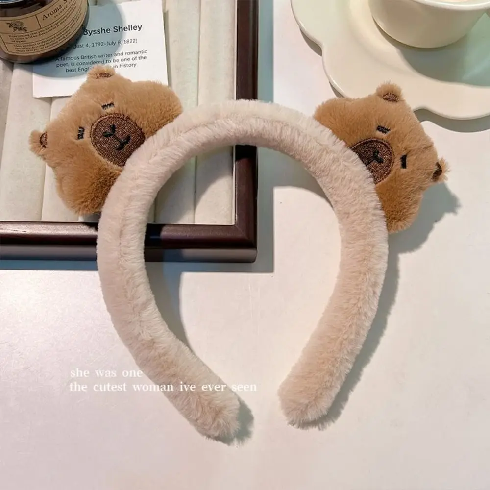 High Skull Top Capybara Hair Bands Plush Wash Face Capybara Plush Headband Funny Soft Water Dolphin Hair Hoop Fall and Winter