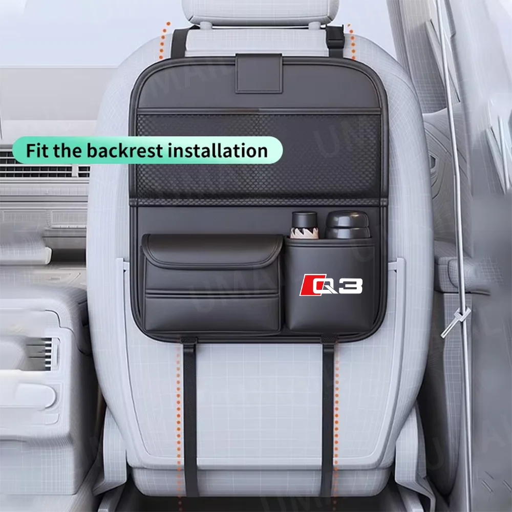 Car Seat Back Storage Bag for Kids with Foldable Dining Table Tray Multi-Pocket Auto Backseat Organizer for Audi Q3 Q5 Q7 Q8 TT view 5