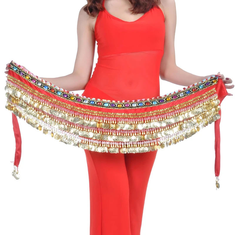 Vrouwen Gouden Munt Buikdans Water Diamant Taille Ketting Riem Glanzende Hippe Sjaal Fluwelen Indiase Dans Kostuum Oosterse Sjaal Wikkelrok