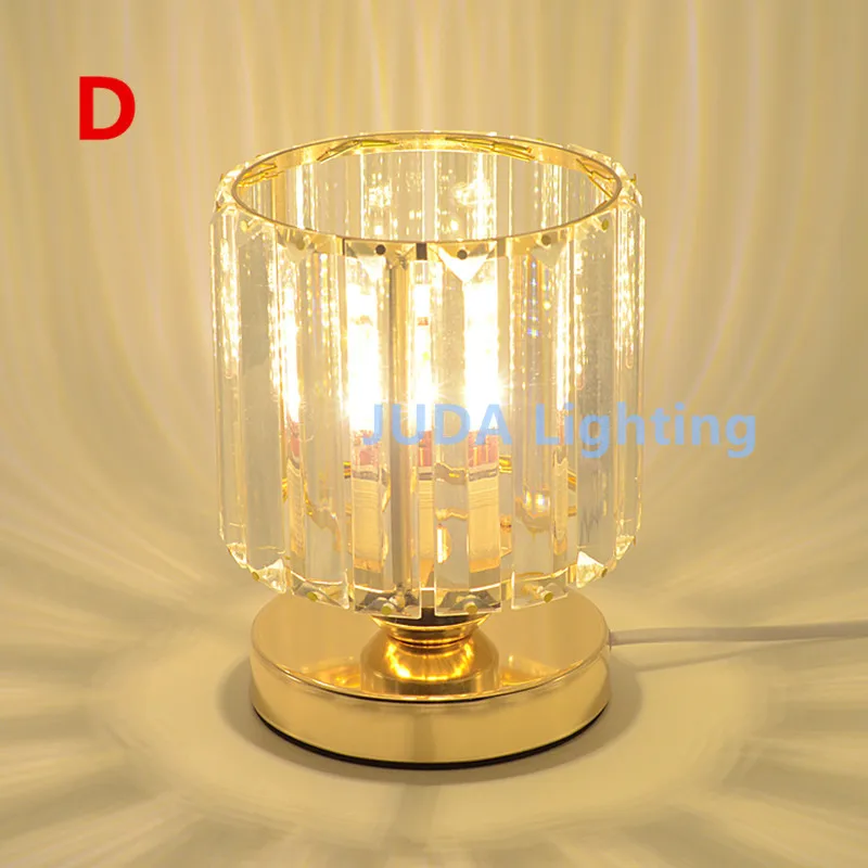 E27 base LED Simple creative modern bedroom table lamp Iron Bedside lamp Crystal desk lamp with button switch cable wire cord