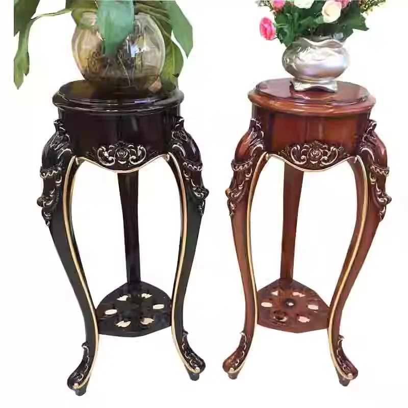 

Round European flower stand household living room balcony floor-to-ceiling plant stand imitation solid wood single ebony multi-l
