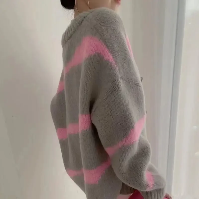 2024 Soft Waxy Sweater Coat Women Loose Korean Outer Wear Long-sleeved Cardigan Autumn and Winter New Thick Knitted Sweater