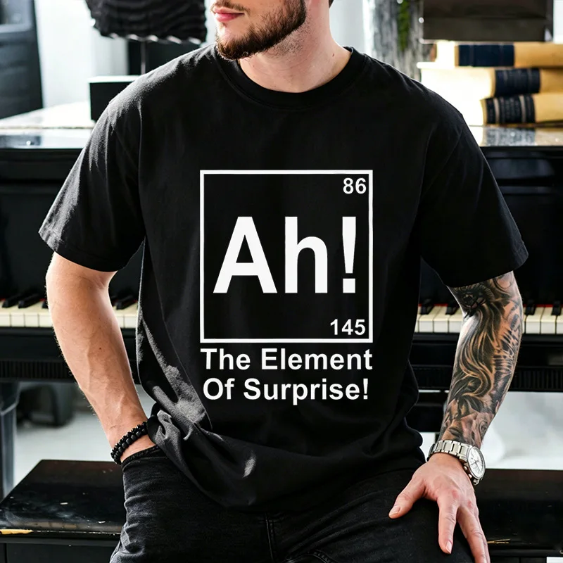 Funny Science Shirt for Men Ah Element of Surprise Tee Chemistry Nerd Joke T-Shirt Women Men Unisex Science T-Shirt Short Sleeve