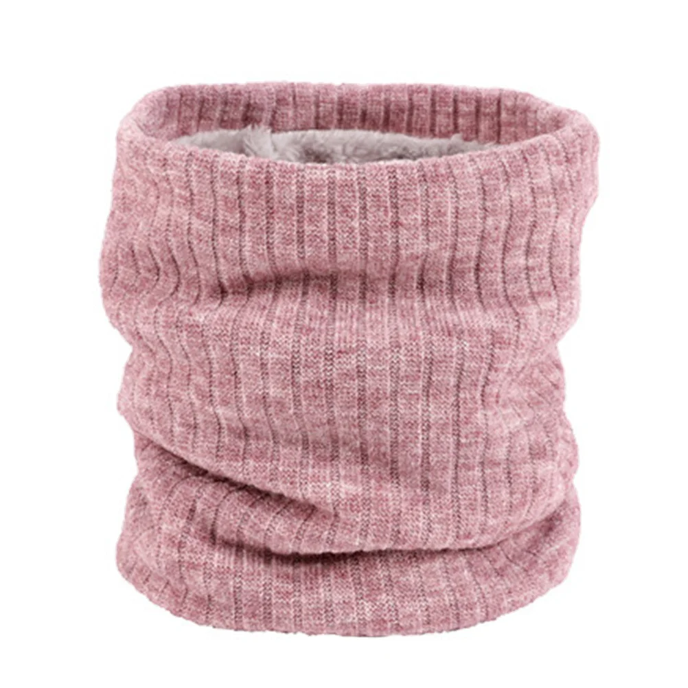 

Double-Layer Fleece Lined Knit Circle Scarf Pink Neck Warmer Soft Polyester One Size Stretchy Windproof Comfortable Winter