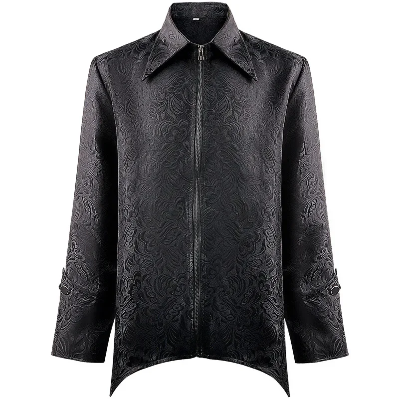 

Men's Medieval Jacquard Pattern And Vintage Zip Lapel Coat