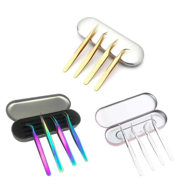 

Eyelashes Tweezers Stainless Steel False Lash Tweezers High Anti-static for Eyelash Extensions Tweezer 4PCS