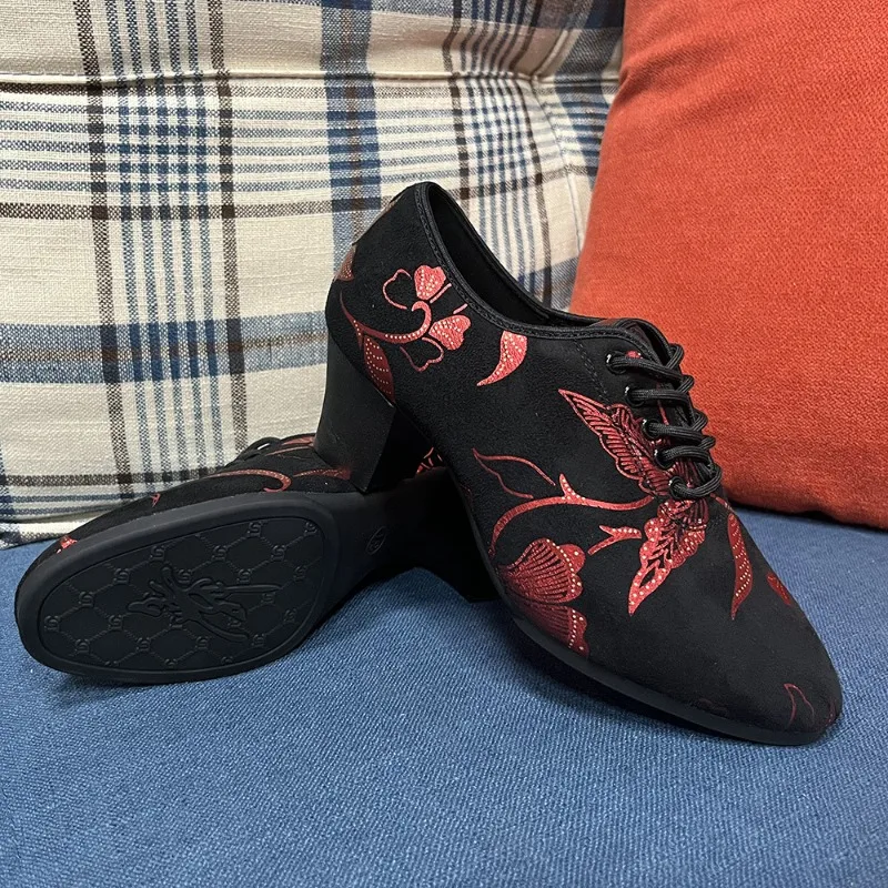 

Женская обувь для латинских танцев, обувь для бальных танцев сальсы с джазовым принтом, женские тренировочные кроссовки на высоком каблуке, современные танцевальные кроссовки для танго