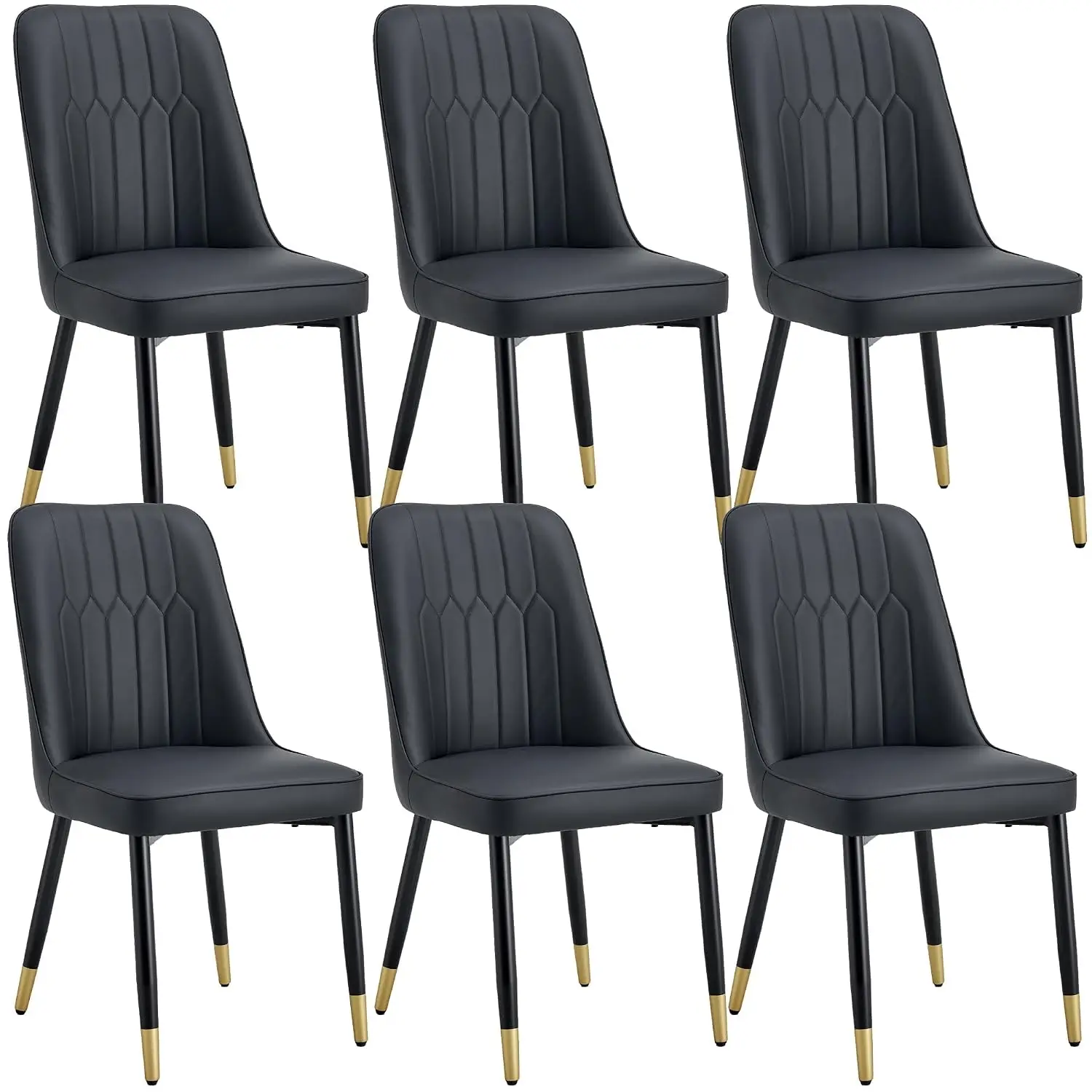Black Leather Dining Chairs Set of 6 with Gold Metal Legs Frame for Kitchen & Restaurant, Customized