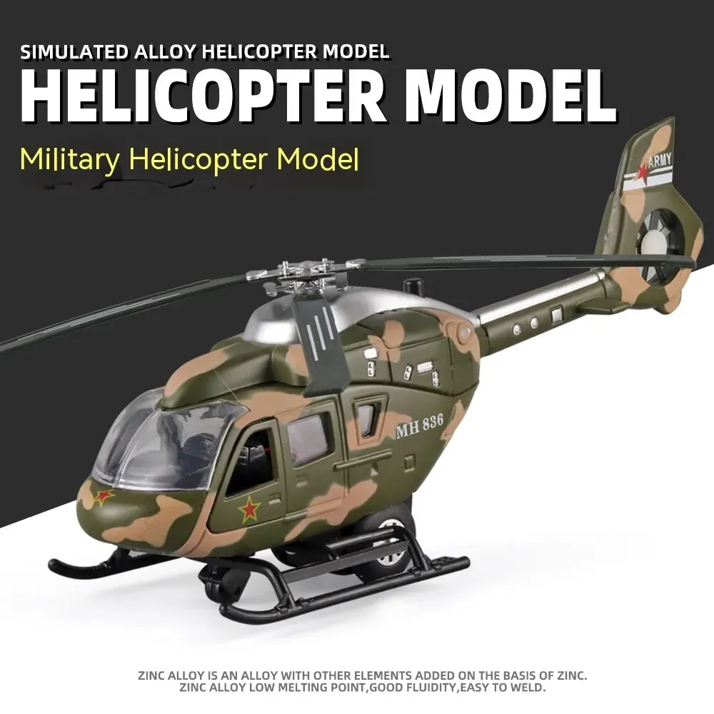 1:64 Scale Military Helicopter Alloy Toy Model with Retroactive Motion, Sound & Light Effects - Ideal for Kids\' Play & Collectio