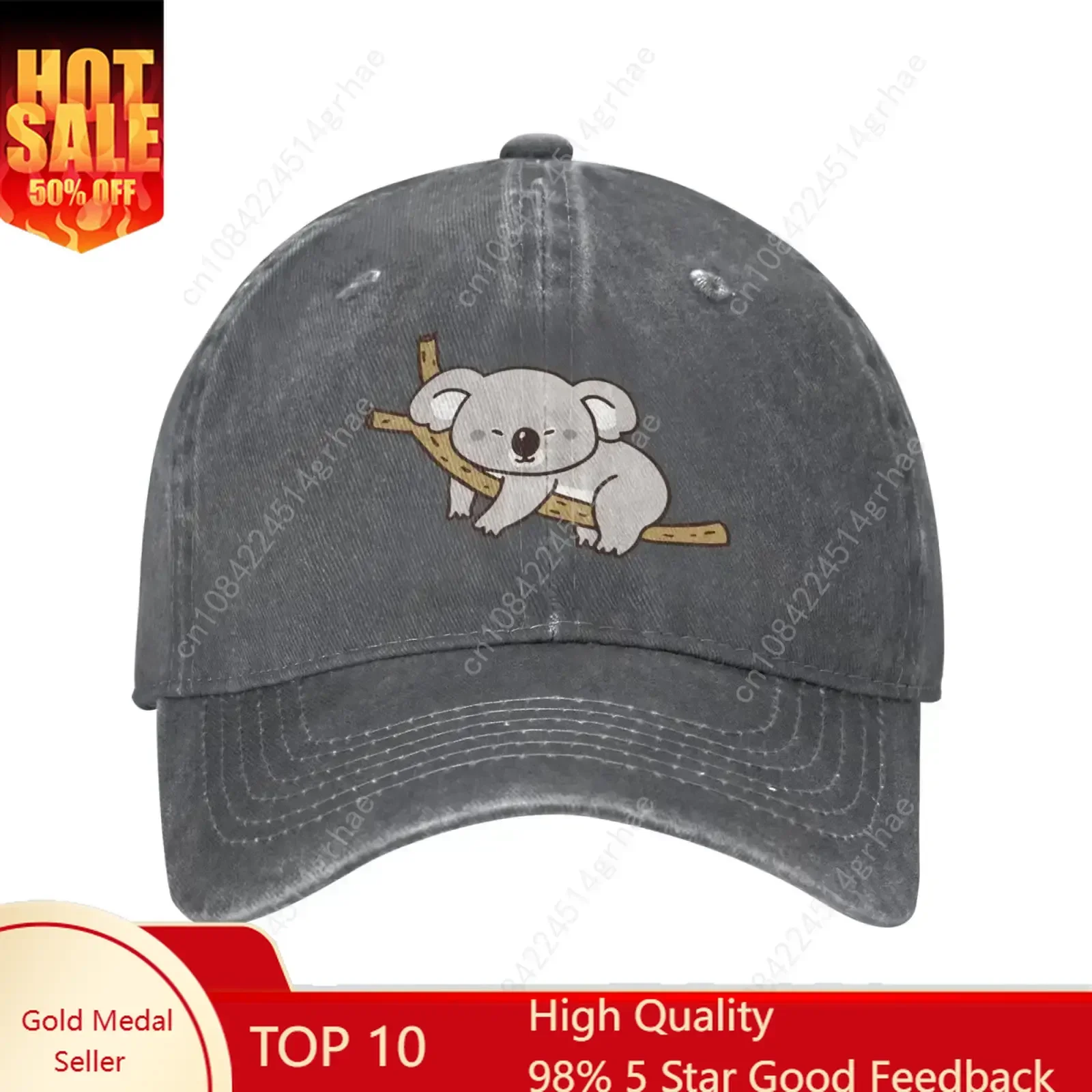

Cartoon Koala Vintage Adjustable Washed Denim Cotton Low Profile Dad Trucker Hat Black Fitted Baseball Ball Cap for Men Unisex