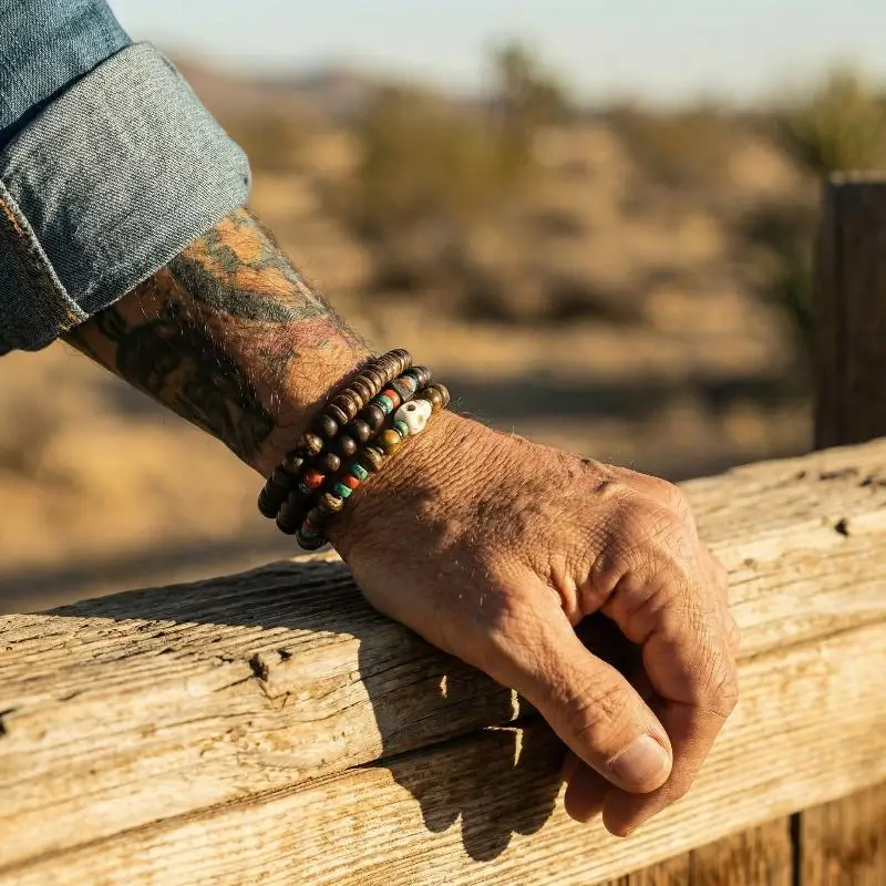 Vintage Handmade Beaded Skull Bracelet For Men Wooden Coconut Shell Beaded Bracelet Jewelry view 4