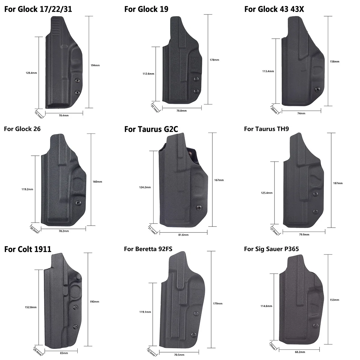 Tactical Holster Kydex IWB Holster For Glock 17 19 26 43 Sig Sauer P365 Colt 1911 Taurus G2C TH9 Beretta 92FS Walter PPQ CZ 07