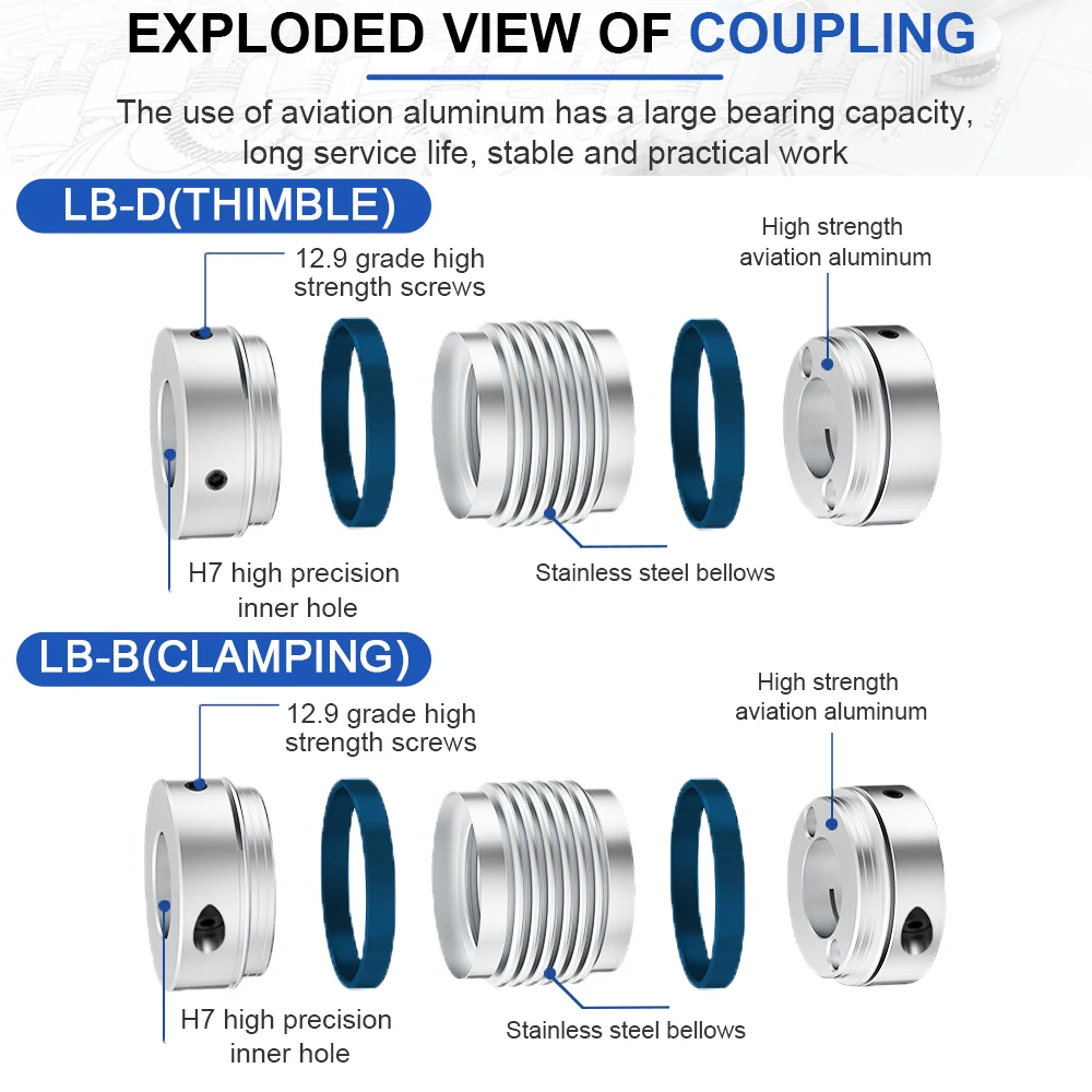 Shaft Coupling LB D16L27/30 Bellows Flexible Motor Coupler CNC Aluminium High Elasticity Universal Joint 3D Printer Cardan