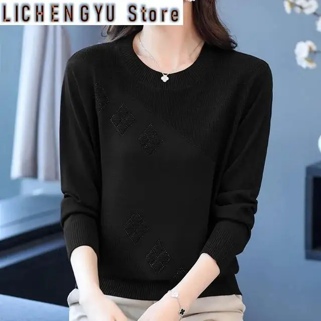 

New Spring Autumn Fashion Women Sweater Elegant Round Collar Pullover Sweater Female Loose Knitting Bottoming Shirt Jumper