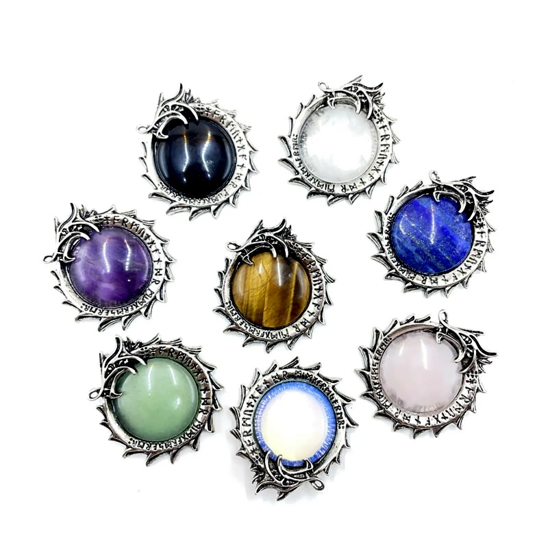 Pendentif bohème en pierre naturelle vintage, dragon, totem, rond, œil de tigre, terrestre quement, yst, breloque, puissance, bijoux représentatifs, collier à faire soi-même