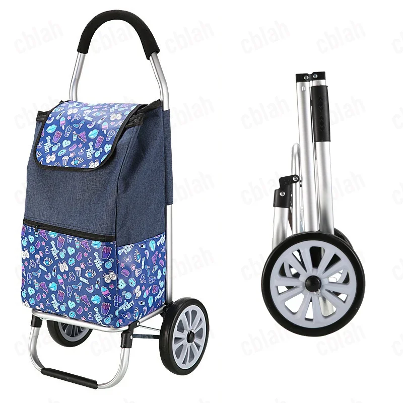 Ultra-Light Aluminum Alloy Shopping Cart Trolley with Big Wheels 35L Storage Bags Pull Rod Retractable Foldable Grocery Cart