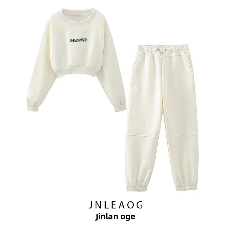 

JNLEAOG, осенний новый модный свитшот с принтом и брюки для бега, женский длинный комплект из двух предметов с буквенным принтом све