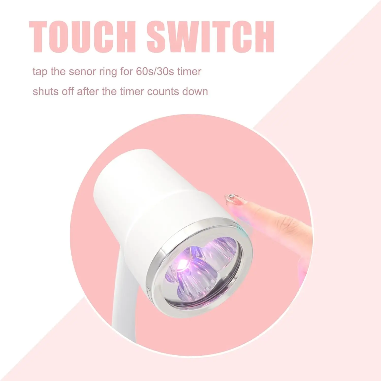 مصباح أظافر جل يعمل باللمس، ضوء LED بالأشعة فوق البنفسجية قابل لإعادة الشحن مع مؤقت، مجفف معقوفة، علاج سريع للاستخدام المنزلي والمحترف