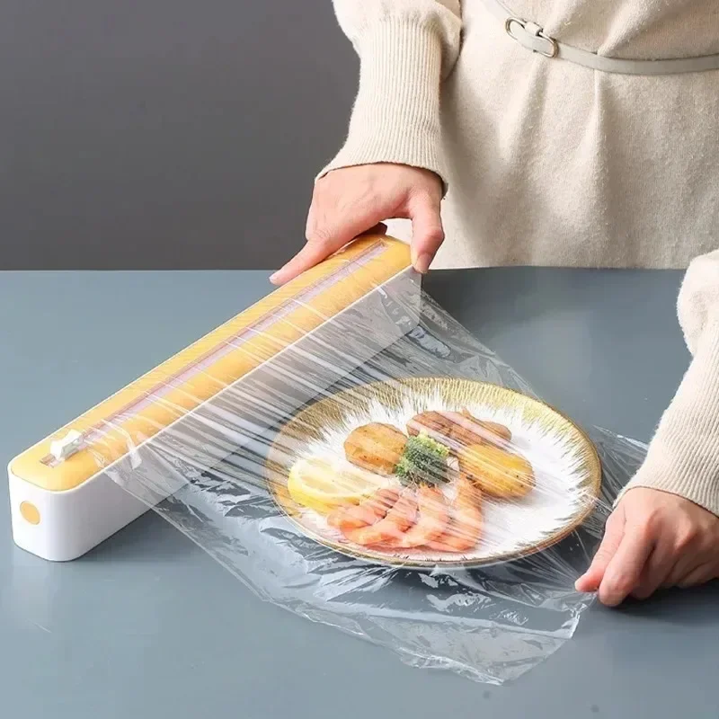 2-in-1-Lebensmittelfilmspender, Wickelspender mit Cutter, Aufbewahrungsbox, Aluminiumfolie, Stretchfolie, Schneider, Küchenzubehör