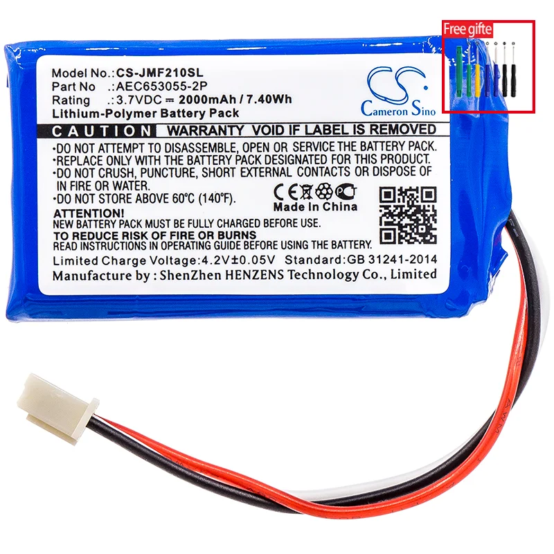 Cameron Sino Battery for JBL Flip 2 (2013) Flip II.fits JBL AEC653055-2P battery.Replacement battery.2000mAh / 7.40Wh.3.70V