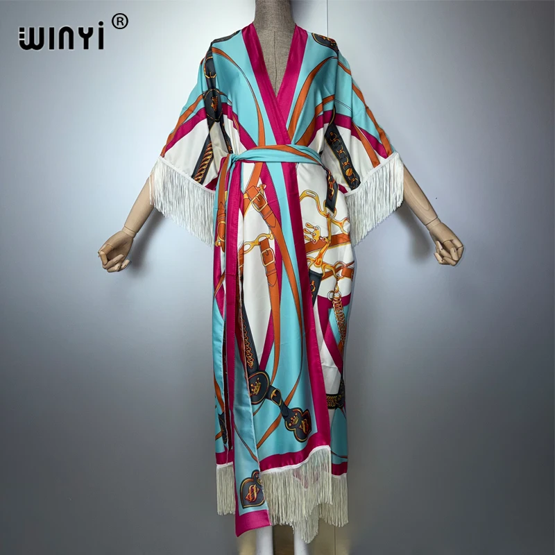 

Платье-кимоно WINYI в стиле бохо для мусульманок, летняя пляжная одежда, кардиган с бахромой, праздничный наряд, роскошный стиль Дубая