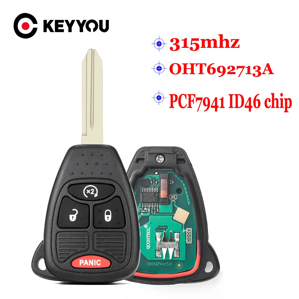 

KEYYOU Keyless Entry Remote Car Key Fob 315Mhz For Jeep Wrangler Patriot 2009-2018 FCC ID OHT692713A PCF7941 ID46 Chip