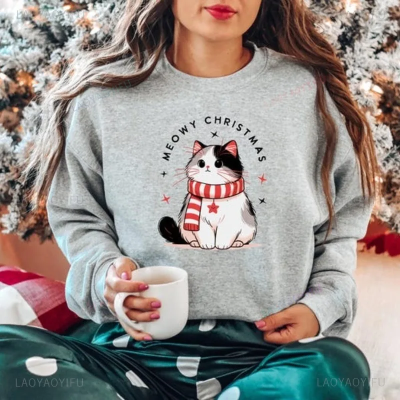 Meowy sweat-shirt de noël amoureux des chats cadeau de noël motif drôle à capuche Meowy noël femmes pull vêtements personnalisés