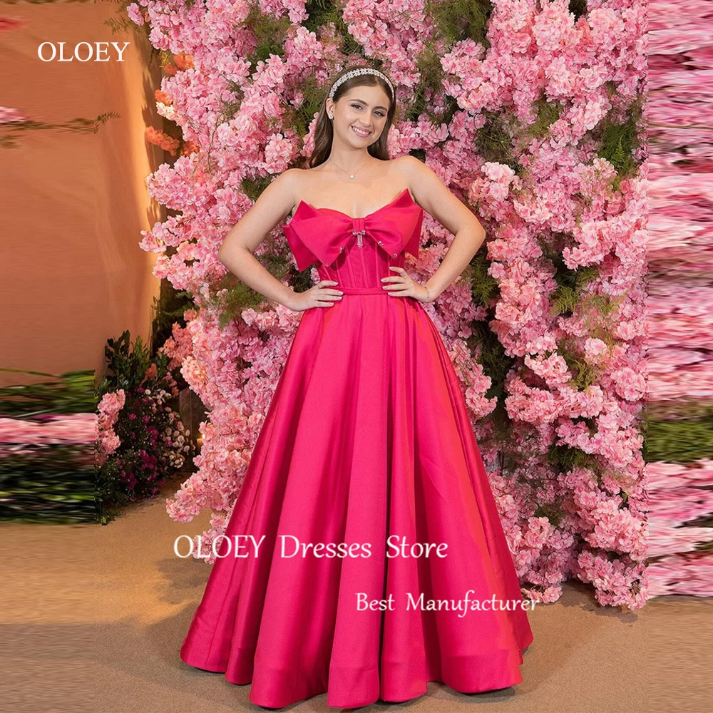 

OLOEY Fuschia A line Evening Dresses US Women Sweetheart Bowknot Floor Length Prom Gowns Formal Special Occasion Dress Vestidos