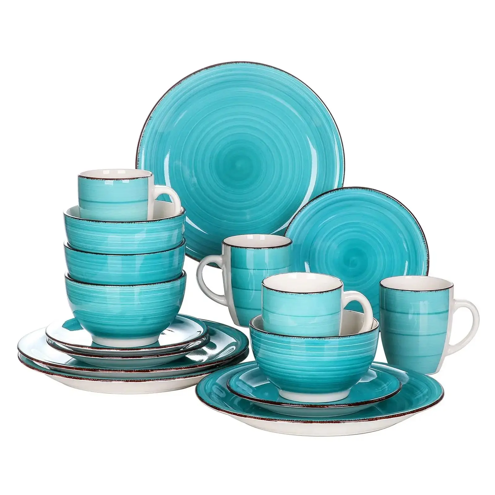 vancasso 16/32-teiliges blaues Porzellan-Geschirrset, Vintage-Keramikteller-Set mit 4-teiligem Speiseteller, Dessertteller, Schüssel, Becher-Set