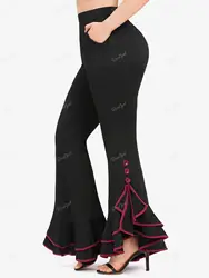 ROSEGAL-pantalones acampanados de talla grande para Mujer, calzas informales con adornos de botones, ropa de calle Vintage para todas las estaciones, 4X