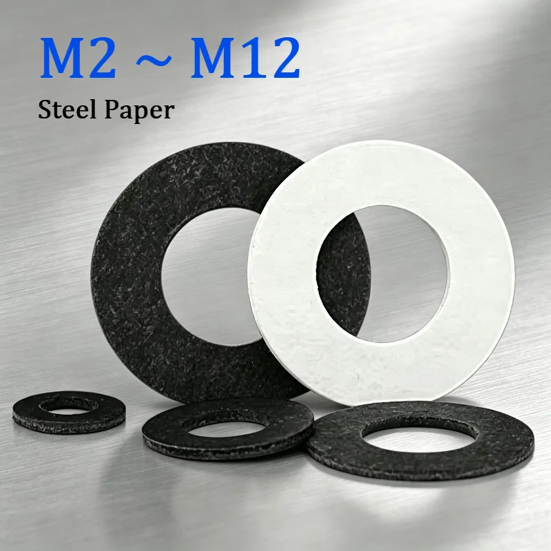 100/200/500Pcs White Black Steel Paper Fibre Flat Gasket M2‑M12 Round Seal Washer Insulated Wear‑Resistant Hardware Component
