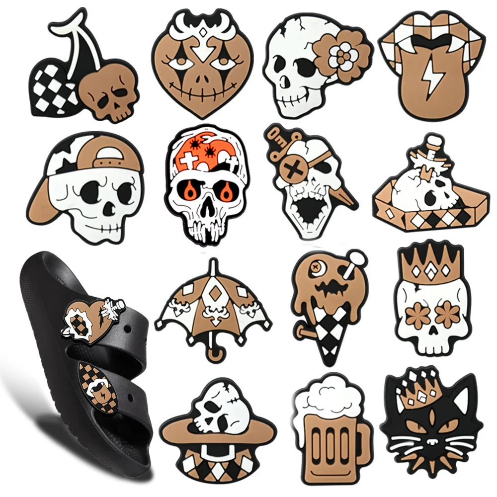 

16-112pcs Halloween Skull Coffee Shoe Charms DIY Craft Accessories Shoe Jibbitz-Type Charms for Crocs-style Kids Adult Gifts