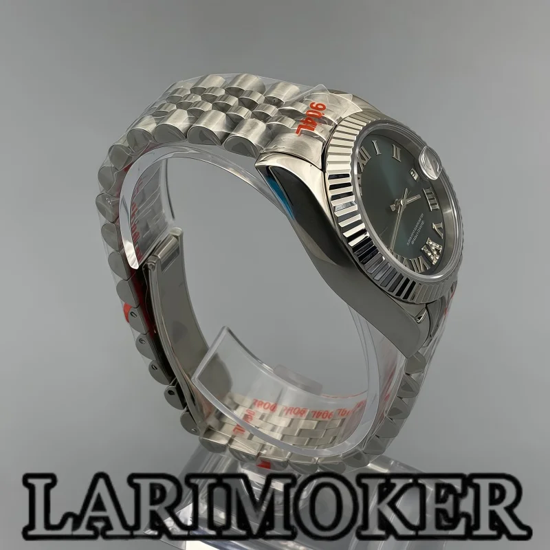 LARIMOKER 31mm Women's NH15 Silver Mechanical Watch Roman Numeral Gear Bezel Green Brown Dial Sapphire Steel Diving Watch
