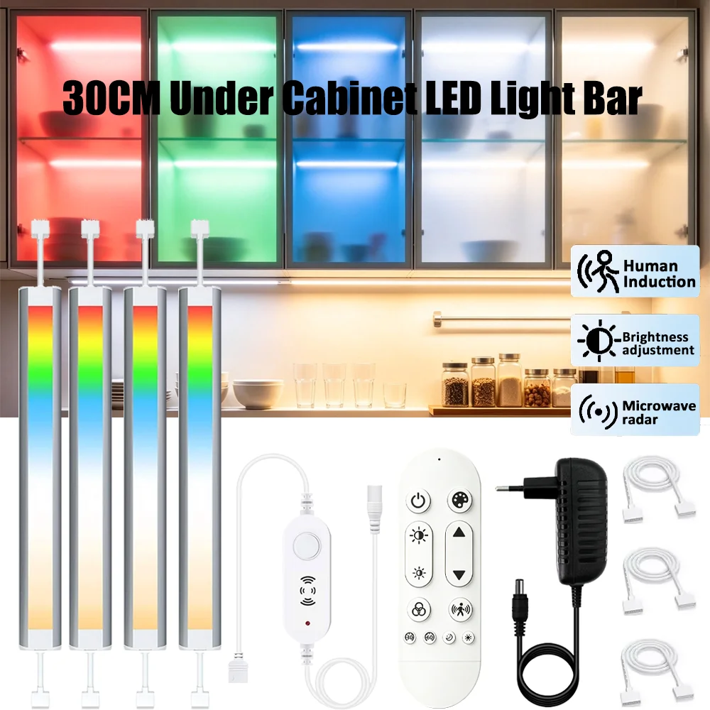DC12V 30CM LED Lights Cabinet Lighting Motion Sensor Led Lamp RGBCCT Dimmable Lamp with 2.4G Remote Kitchen Wardrobe Room Decor