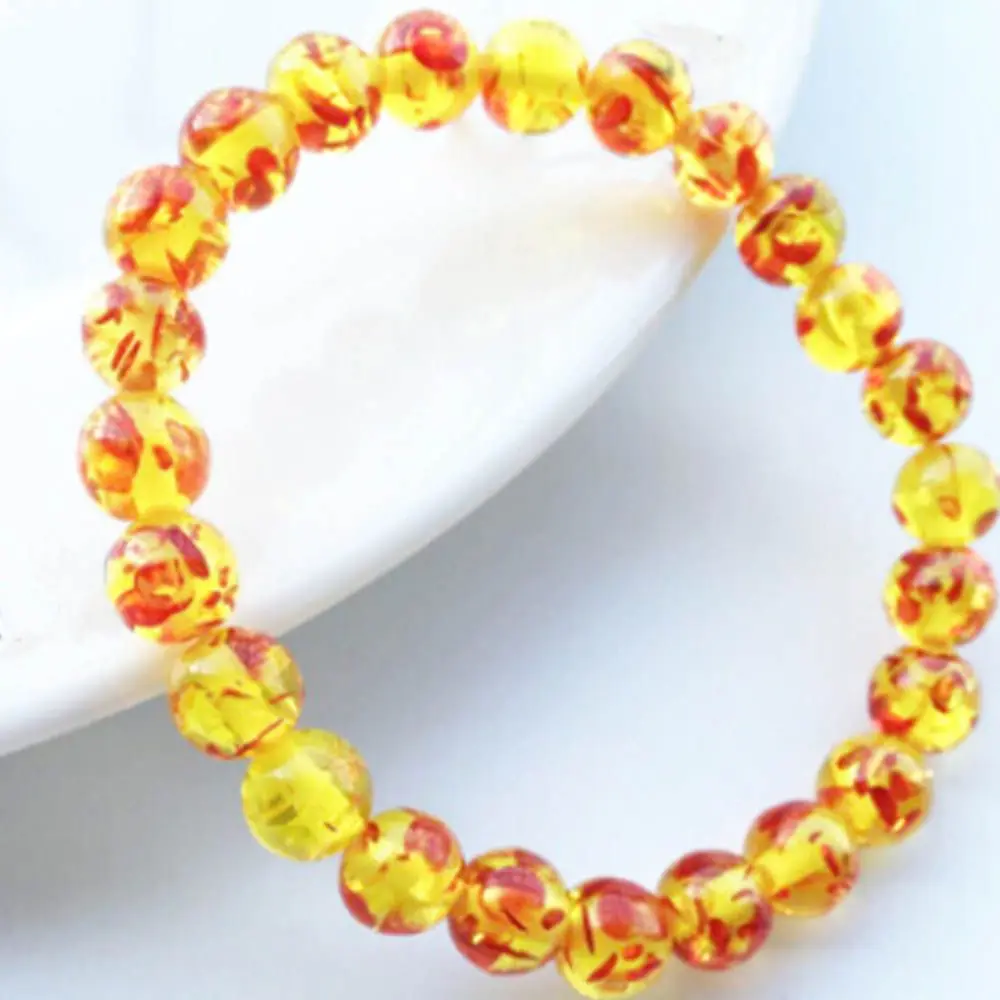 Charm Women Women's 10MM Amber Stretch Resin 8MM Elastic Bracelet Bead Round