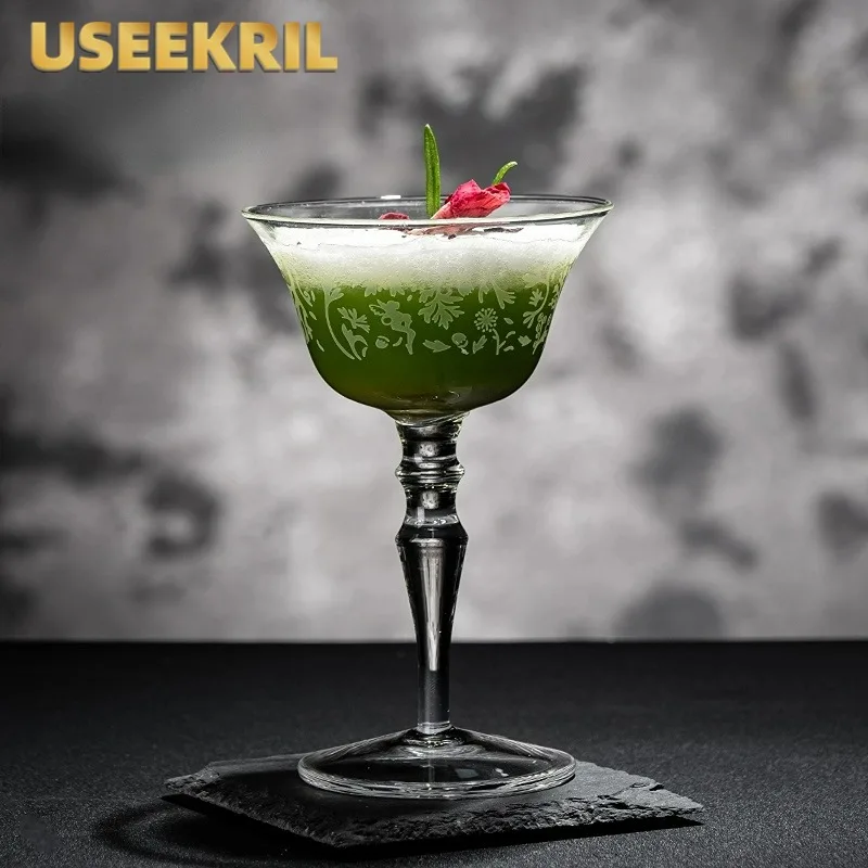 Japanese Style Pattern Martini Glass Cup Classical Glass Goblet Simple Cocktail Glasses Cup Martini Cup Sets Bar Kitchen Tools