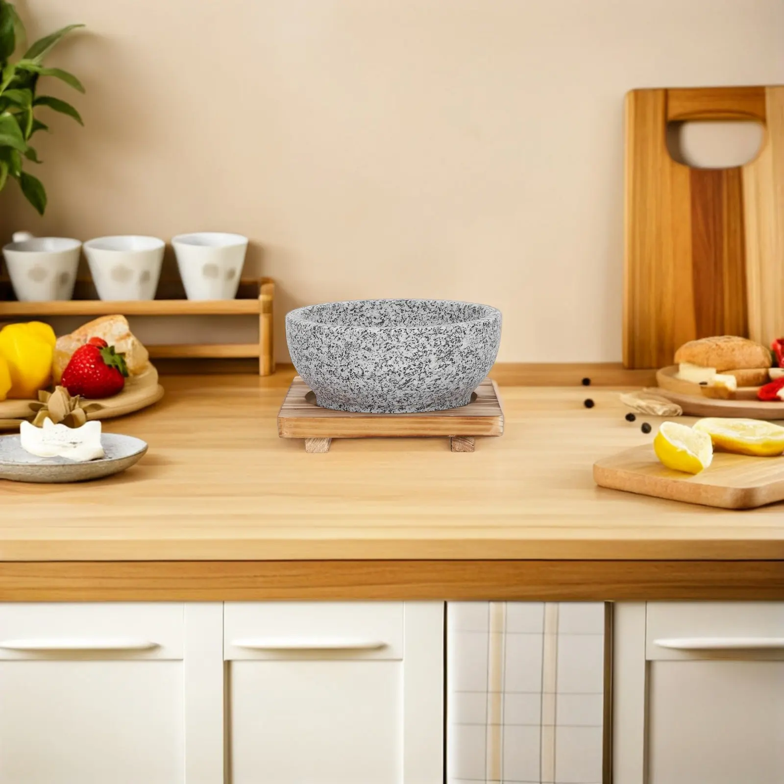 

Korean Stone Bowl Lid 16Cm Natural Stone Pot Rice Mixing Cooking Traditional Bibimbap Hot Pot Stew Bowl Stand Bibimbap Bowls