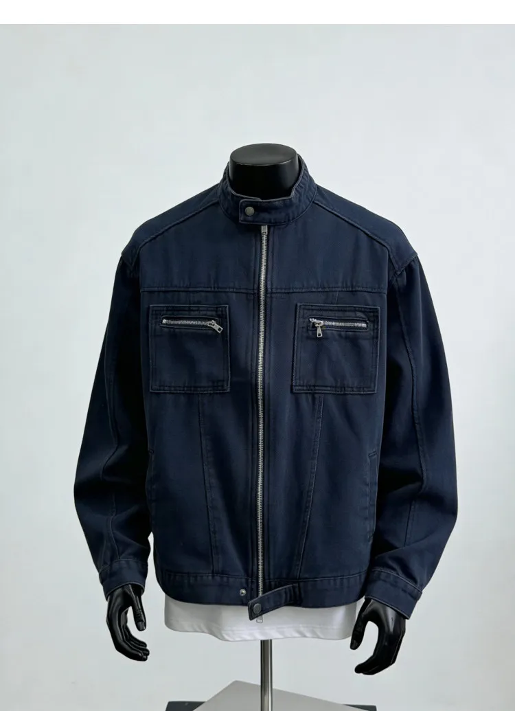 

Новая джинсовая куртка в американском стиле с воротником-стойкой, свободного кроя, на молнии, модная, универсальная, для мужчин и женщин, высококачественная.