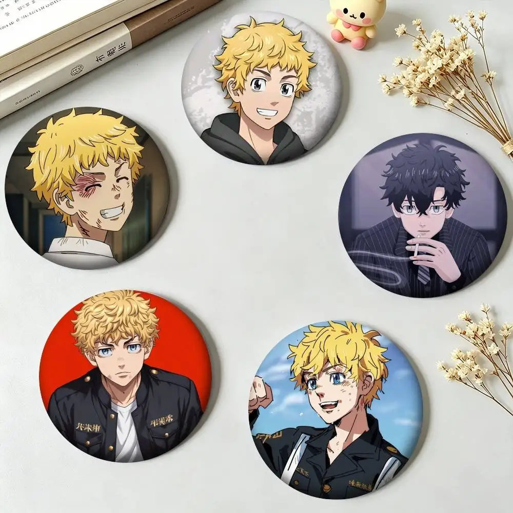 T-Takemichi Hanagaki Tokyo Revengers Game 25 32 44 58 75mm Badges Personalized Round Brooches Pins Accessory Gift