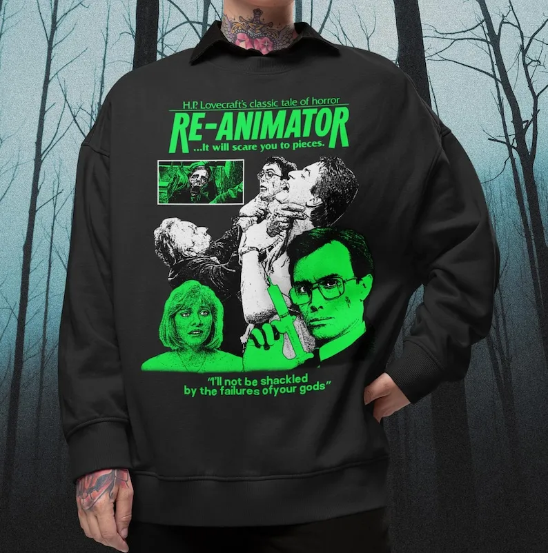 تي شيرت Re-Animator 1985 - قميص رعب 80s، قميص فيلم ريترو، تي شيرت كلاسيكي لفيلم Reanimator في الثمانينيات