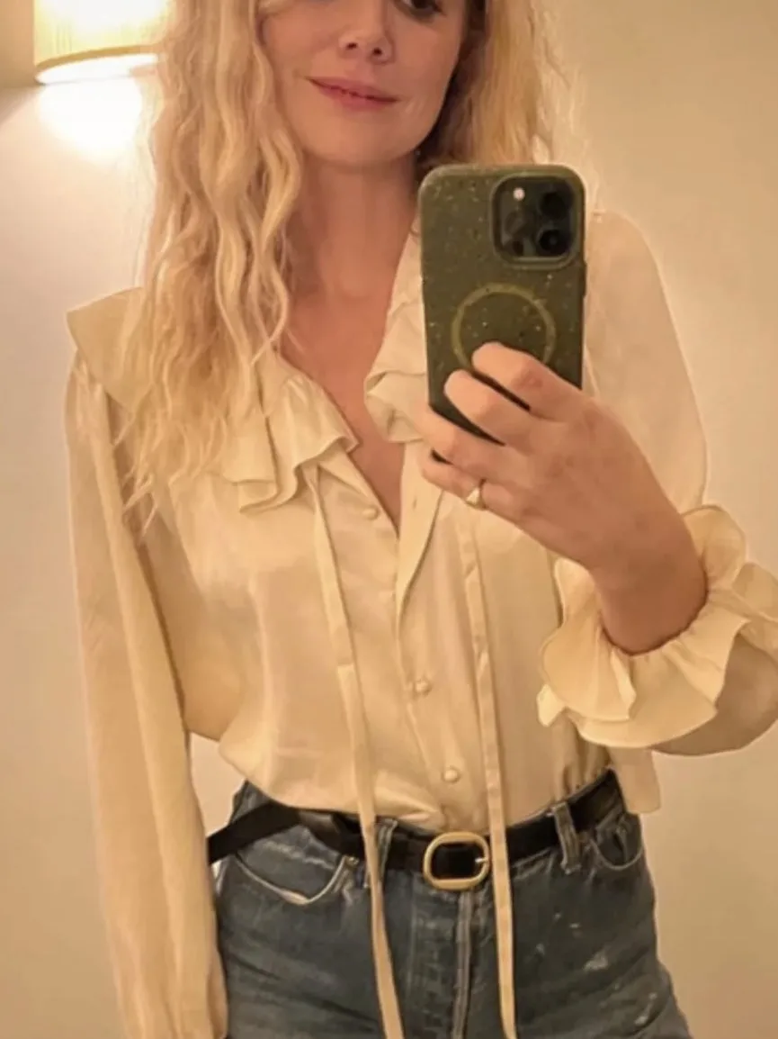 

100% Silk Women Ruffles Spliced Shirt Single Breasted Flare Long Sleeve Turn-down Collar Elegant Ladies Blouse Top