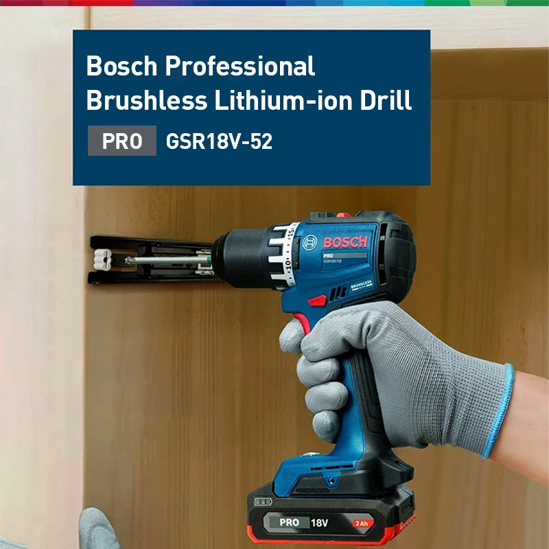 Bosch GSR18V-52 Professional Brushless Drill Driver 18V, 52Nm, 2-Speed, Metal Auto-Lock 3-Jaw Chuck, LED Worklight