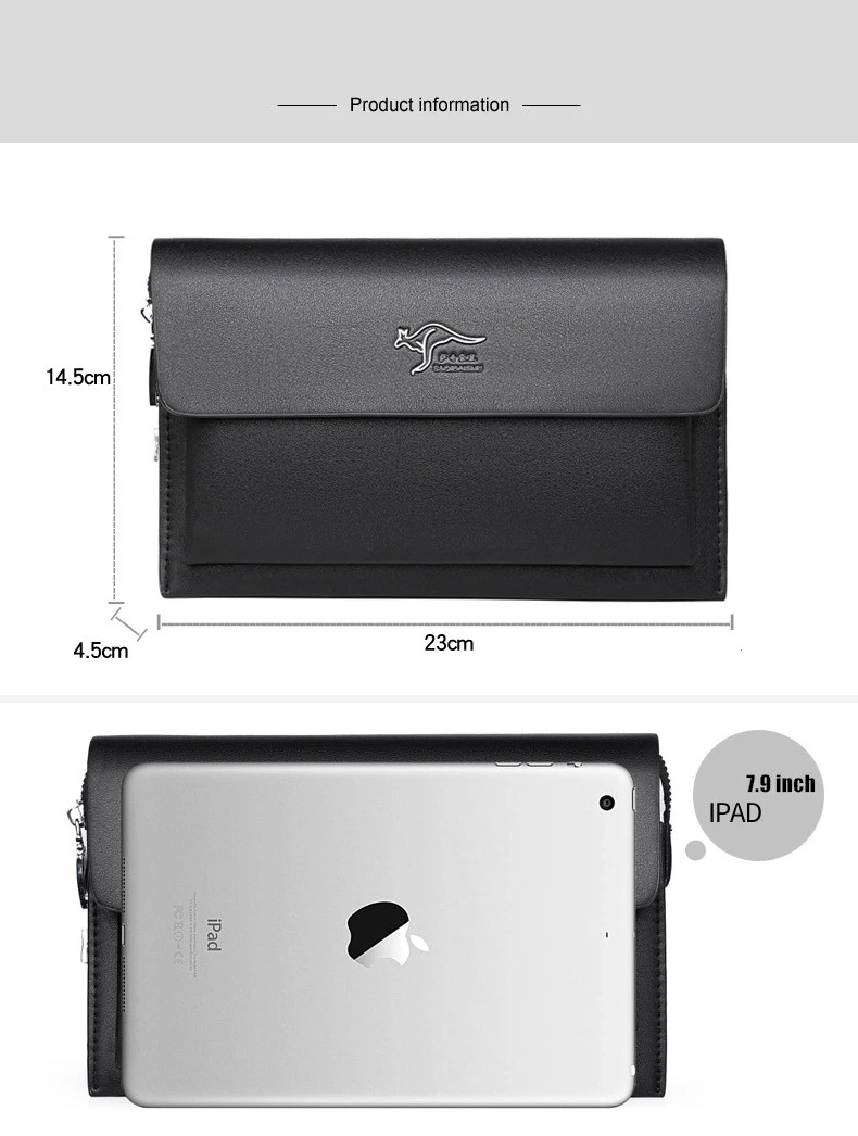 Men's Large Capacity Code Lock Handbag PU Leather Business Bag with Zipper Long Wallet Black Brown Casual Phonebag for Men