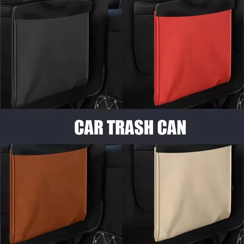 1pcs New Car Trash Bag Superior PU Leather  Magnet Closure Design Waterproof Vehicle Rubbish Container Garbage Can