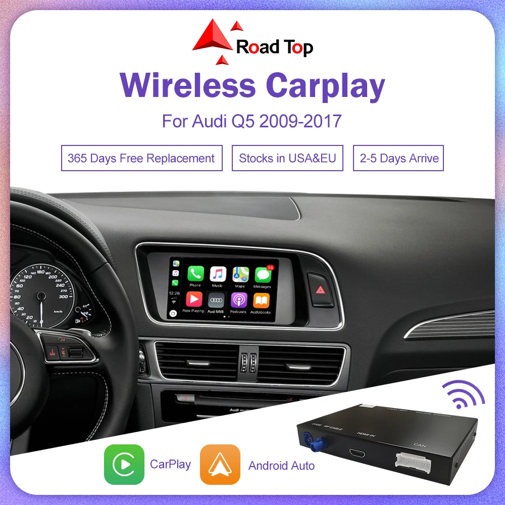 Wireless Apple CarPlay Android Auto Interface for Audi Q5 2009-2017,Support MirrorLink Air-Play Siri Original Control USB