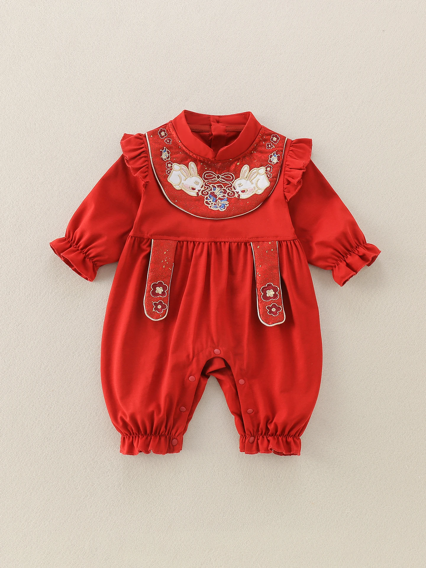 

Новогодний праздничный комплект для девочки: вышитый красный комбинезон и хлопковые брюки со средней посадкой на талии, нарядный наряд на день рождения