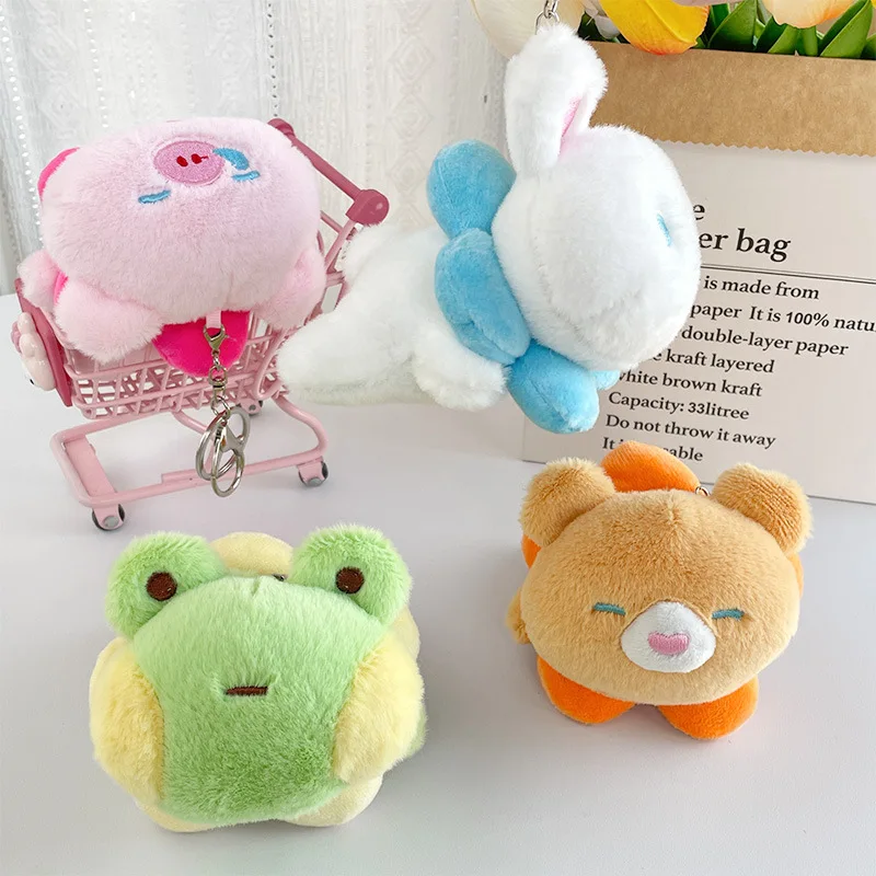 New lovely  originality  Wreath  Small Animal Keychain Plush Bunny Bear soft Bag Pendant fashione decorate  Birthday Gift Doll