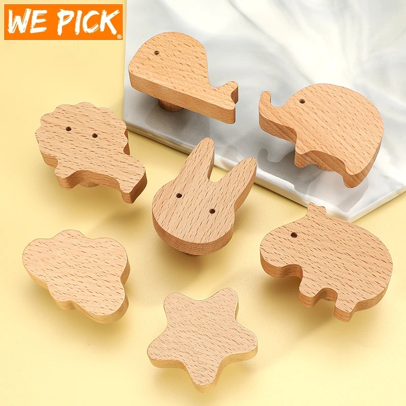 WEPICK Wooden Door Handle Cute Animal Wood Furniture Handles for Cabinets and Drawers Door Knobs Kitchen Cupboard Wardrobe Pulls