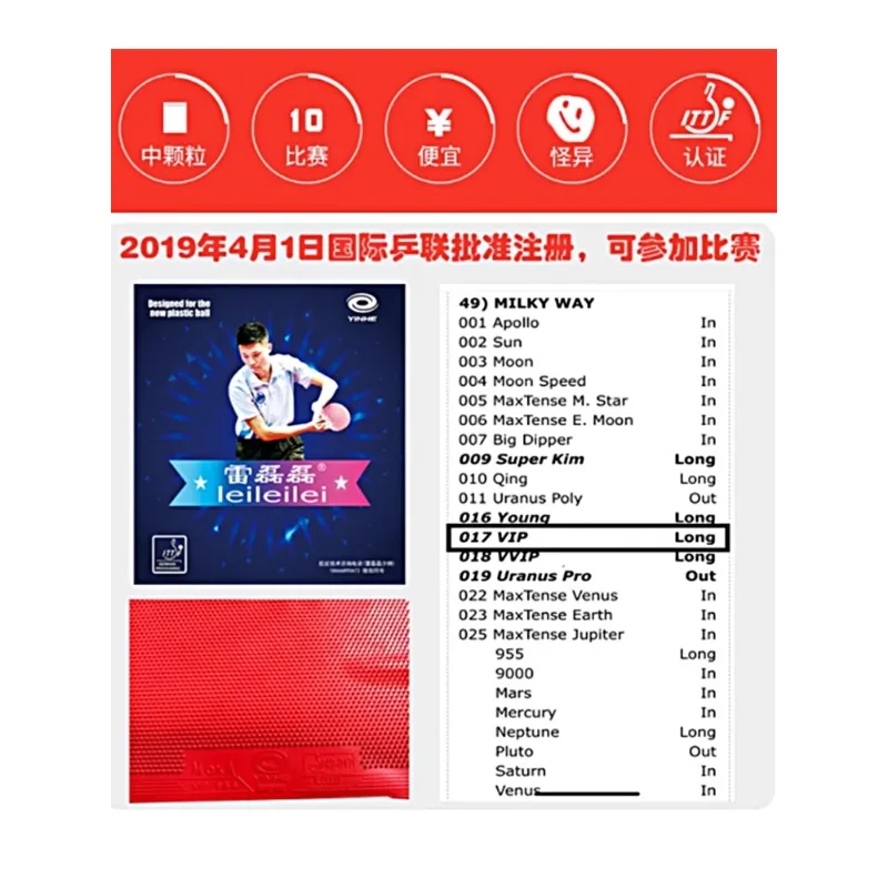 Yinhe MOXA Lei Leilei Anti Master Table Tennis Rubber OX Long Pips Cured Non-cured Meduim Pips Ping Pong Rubber ITTF Approved view 6